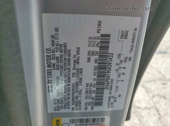 3FA6P0H79GR395433 2016 FORD FUSION Silver Widok naklejki z numerem VIN