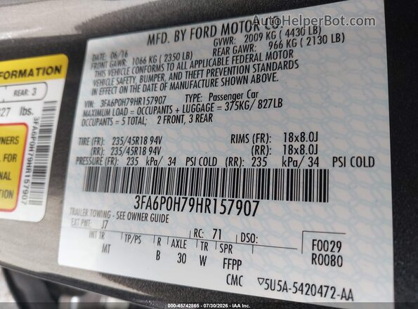 3FA6P0H79HR157907 2017 FORD FUSION Серый Вид подкапотного пространства
