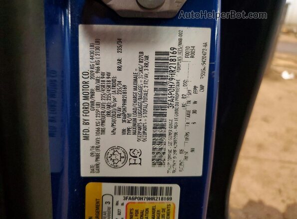 3FA6P0H79HR218169 2017 FORD FUSION Blue Вид підкапотного простору