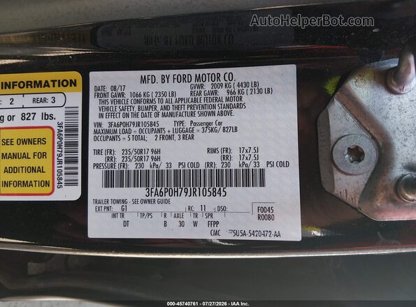3FA6P0H79JR105845 2018 FORD FUSION Черный Вид подкапотного пространства