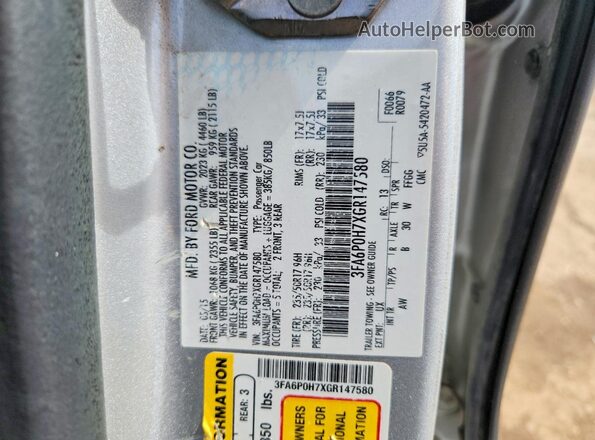 3FA6P0H7XGR147580 2016 FORD FUSION Silver VIN կոդի պիտակի տեսք