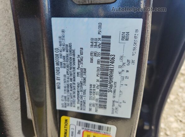 3FA6P0H90HR174063 2017 FORD FUSION Black Widok komory silnika