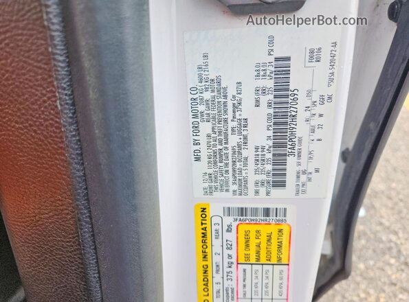 3FA6P0H92HR270695 2017 FORD FUSION White Widok komory silnika