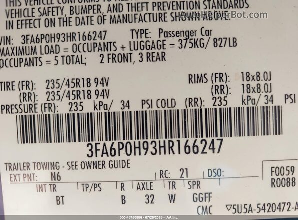 3FA6P0H93HR166247 2017 FORD FUSION Blue Engine compartment view