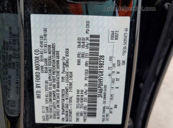 3FA6P0H97GR198228 2016 FORD FUSION Черный Вид подкапотного пространства