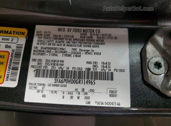 3FA6P0HD0GR114965 2016 FORD FUSION Gray Շարժիչի բաժամունքի տեսք