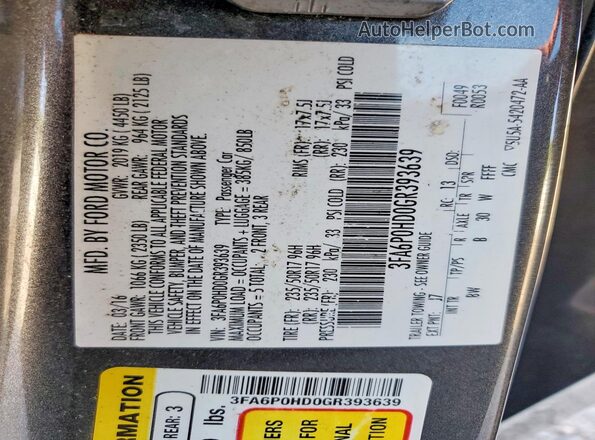 3FA6P0HD0GR393639 2016 FORD FUSION Серый Вид подкапотного пространства