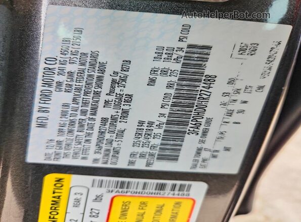 3FA6P0HD0HR274488 2017 FORD FUSION Серый Вид подкапотного пространства
