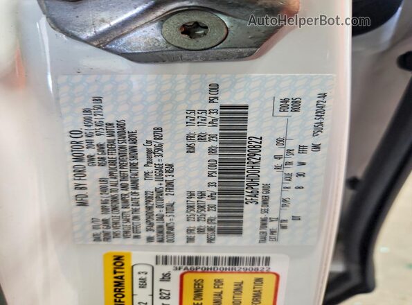 3FA6P0HD0HR290822 2017 FORD FUSION White Вид наклейки з VIN-кодом