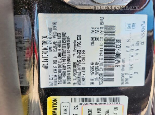 3FA6P0HD0HR333281 2017 FORD FUSION Gray Widok komory silnika
