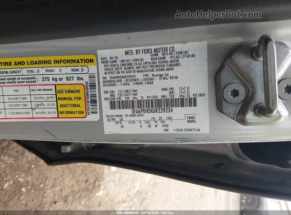 3FA6P0HD0JR229234 2018 FORD FUSION Silver Engine compartment view