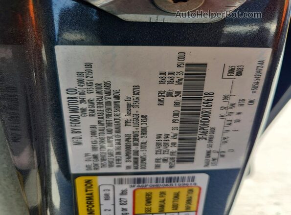 3FA6P0HD0KR169618 2019 FORD FUSION Серый Вид подкапотного пространства