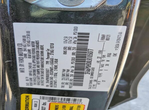 3FA6P0HD0LR105077 2020 FORD FUSION Черный Вид подкапотного пространства