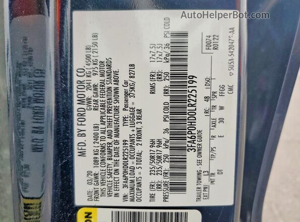 3FA6P0HD0LR225199 2020 FORD FUSION Charcoal Widok komory silnika