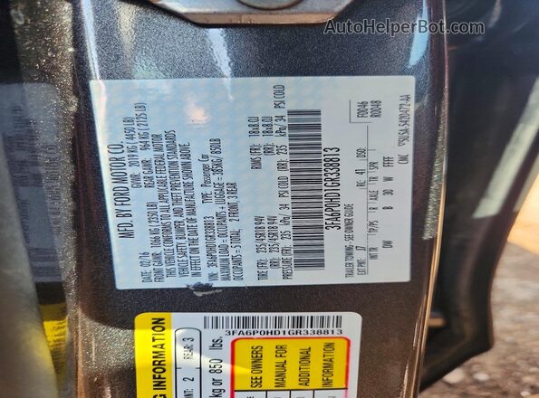3FA6P0HD1GR338813 2016 FORD FUSION Gray Вид наклейки з VIN-кодом