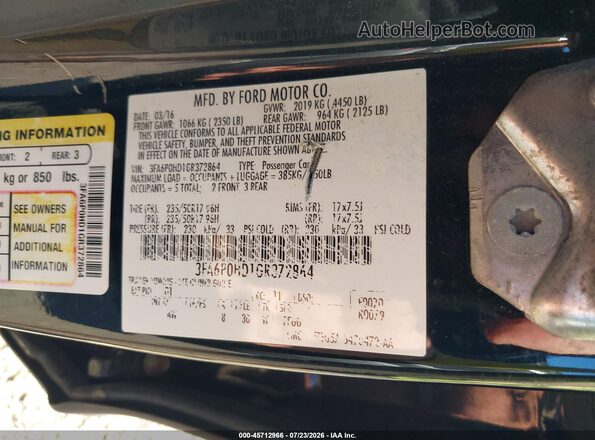 3FA6P0HD1GR372864 2016 FORD FUSION Black Вид підкапотного простору