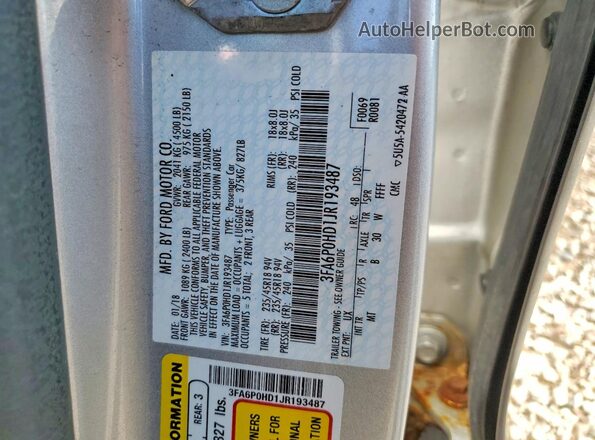 3FA6P0HD1JR193487 2018 FORD FUSION Серебряный Вид подкапотного пространства