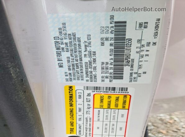 3FA6P0HD1LR103550 2020 FORD FUSION White Շարժիչի բաժամունքի տեսք