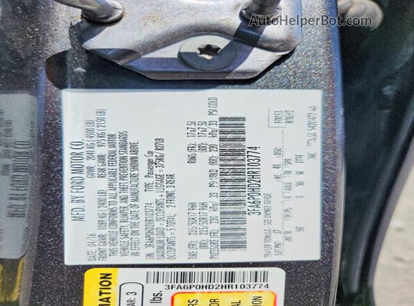 3FA6P0HD2HR103774 2017 FORD FUSION Черный Вид подкапотного пространства