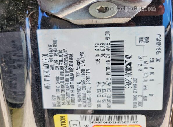 3FA6P0HD2HR367142 2017 FORD FUSION Черный Вид подкапотного пространства
