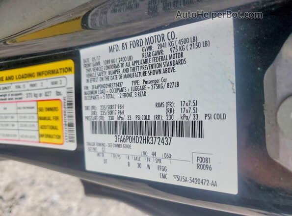 3FA6P0HD2HR372437 2017 FORD FUSION Black Widok komory silnika