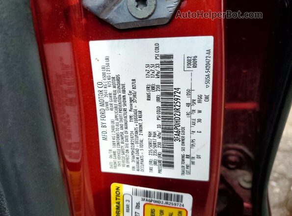 3FA6P0HD2JR259724 2018 FORD FUSION Red Widok komory silnika