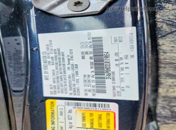 3FA6P0HD2LR119854 2020 FORD FUSION Black Vista del compartimento del motor