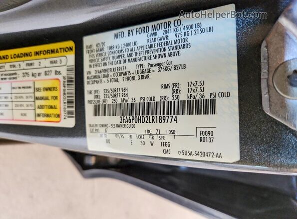 3FA6P0HD2LR189774 2020 FORD FUSION Серый Вид подкапотного пространства