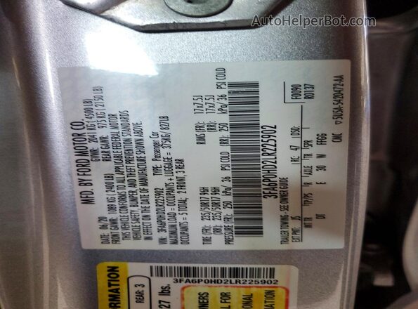 3FA6P0HD2LR225902 2020 FORD FUSION Silver Engine compartment view