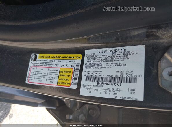 3FA6P0HD2LR235975 2020 FORD FUSION Gray Engine compartment view