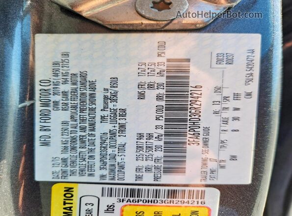 3FA6P0HD3GR294216 2016 FORD FUSION Gray Widok komory silnika
