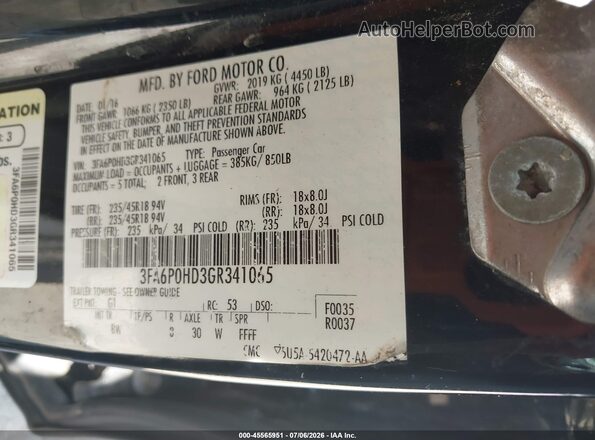 3FA6P0HD3GR341065 2016 FORD FUSION Black Vista del compartimento del motor