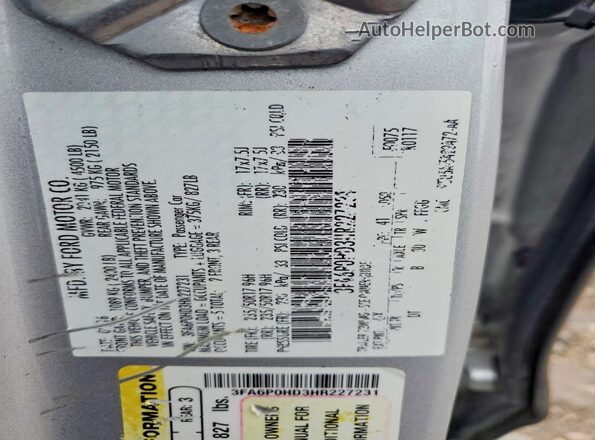 3FA6P0HD3HR227231 2017 FORD FUSION Gray Engine compartment view