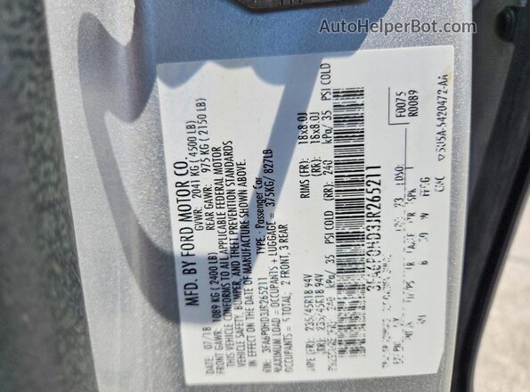3FA6P0HD3JR265211 2018 FORD FUSION Silver Вид підкапотного простору