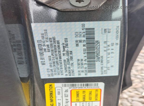 3FA6P0HD3LR252509 2020 FORD FUSION Gray Vista de la etiqueta del VIN