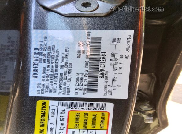 3FA6P0HD3LR257841 2020 FORD FUSION Gray Вид підкапотного простору