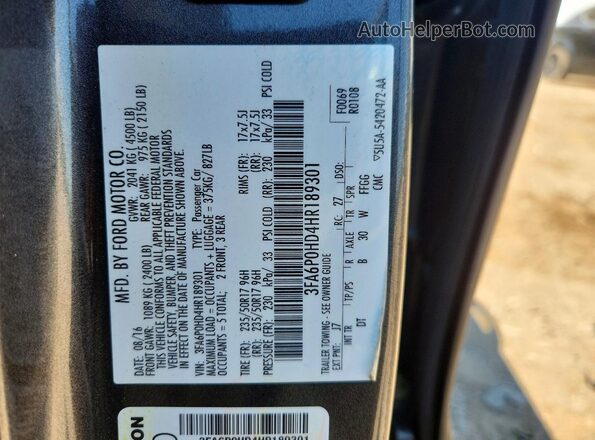 3FA6P0HD4HR189301 2017 FORD FUSION Gray Շարժիչի բաժամունքի տեսք