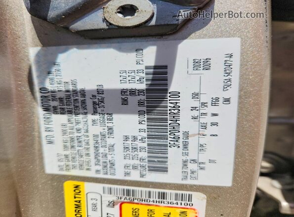 3FA6P0HD4HR364100 2017 FORD FUSION Золотой Вид подкапотного пространства