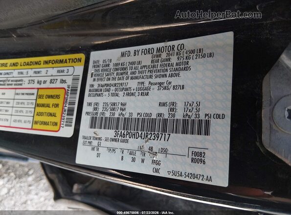 3FA6P0HD4JR239717 2018 FORD FUSION Black Շարժիչի բաժամունքի տեսք