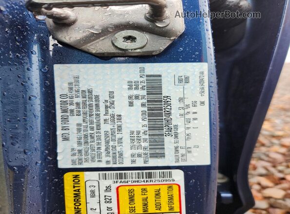 3FA6P0HD4KR250959 2019 FORD FUSION Blue Շարժիչի բաժամունքի տեսք