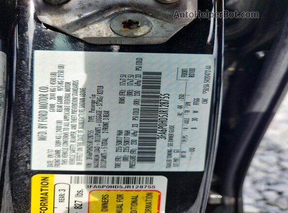 3FA6P0HD5JR128755 2018 FORD FUSION Black VIN კოდის სტიკერის ხედი