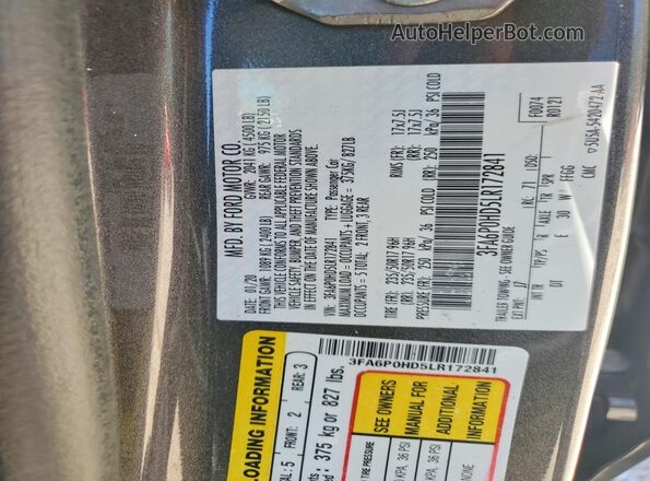 3FA6P0HD5LR172841 2020 FORD FUSION Gray Vista del compartimento del motor