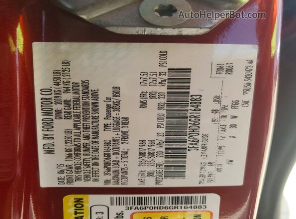 3FA6P0HD6GR164883 2016 FORD FUSION Burgundy Engine compartment view