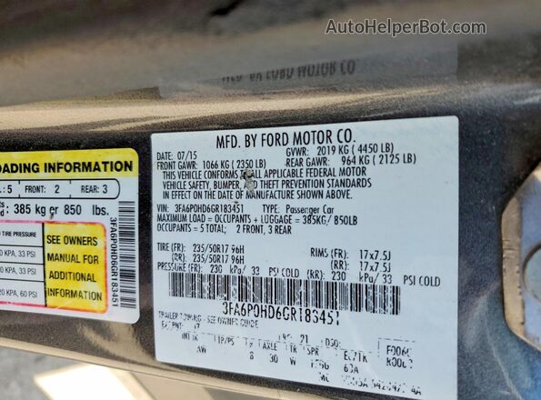 3FA6P0HD6GR183451 2016 FORD FUSION Gray Widok komory silnika