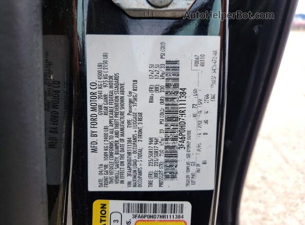 3FA6P0HD7HR111384 2017 FORD FUSION Black Widok komory silnika