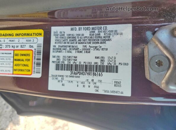 3FA6P0HD7HR186165 2017 FORD FUSION Maroon Շարժիչի բաժամունքի տեսք