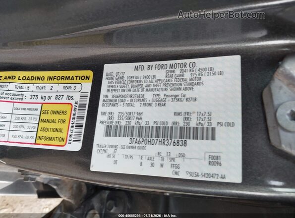 3FA6P0HD7HR376838 2017 FORD FUSION Серый Вид подкапотного пространства