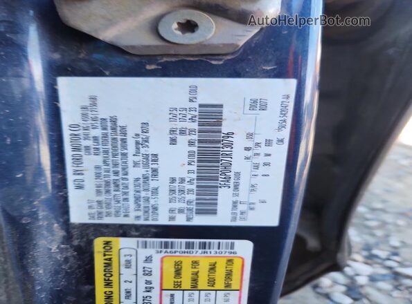 3FA6P0HD7JR130796 2018 FORD FUSION Blue ძრავის განყოფილების ხედი