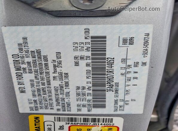 3FA6P0HD7JR144052 2018 FORD FUSION Silver ძრავის განყოფილების ხედი