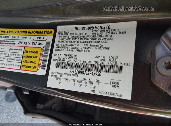 3FA6P0HD7JR245950 2018 FORD FUSION Gray Вид підкапотного простору